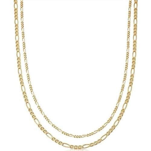 Minimal double figaro gold chain necklace daily Jewelry gold plated stainless steel two layers Chokers neckalce