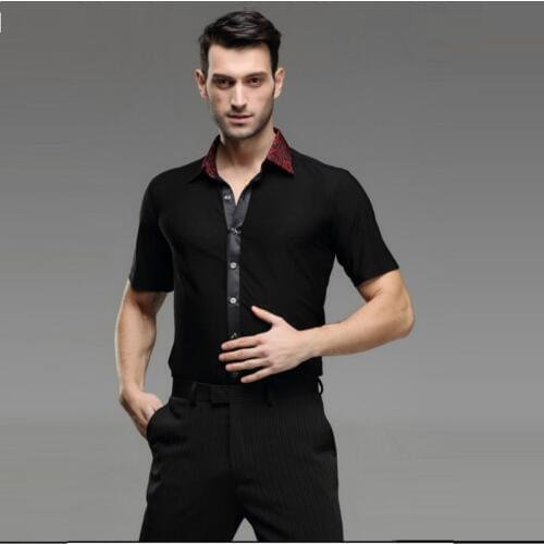 Mens Square Dance Shirt Short Sleeved Adult Male Dance Costume Latin Dance Competition Rumba Samba Dancing Clothes B-4238