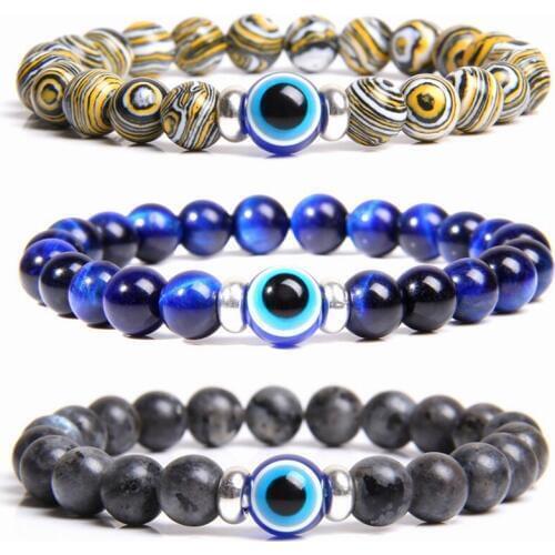 Mens Black Stretch Turkey Evil Eye Bracelet tiger eye Beaded Hamsa Bracelet Female Natural Stone Beads Couple Bracelet Donna