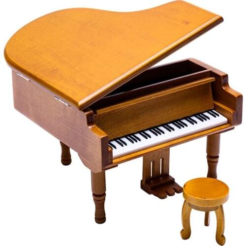 Birch Piano Music Box with Round stool and Jewelry storage for Christmas/Birthday/Valentines Day, Tone: CANON