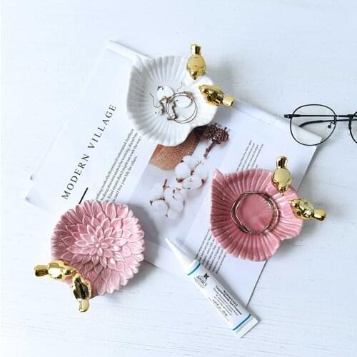 Nordic Mini Storage Tray Bird Pattern Ceramic Jewelry Display Ring Bracelet Stand Tableware Snacks Home Decoration Tray Crafts