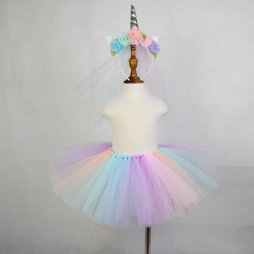New Pastel Rainbow Tutu Skirt For Girls Unicorn Performance Newborn Photo Props Baby Unicorn Theme Birthday Party Newborn-12Y