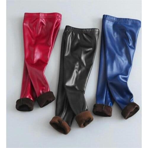 New Warm Girl Winter PU Leather Leggings Plus Velvet Kids Skinny Children Pants Kid Baby Legging for Girl Pants Child Trousers