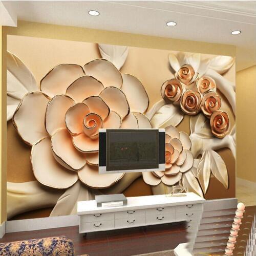 Wholesale Embossed Rose FLower Mural 3d Wall Photo Murals Washable Wallpaper for Wedding Room 3d Wall Mural Wall Fresco 3D Mural