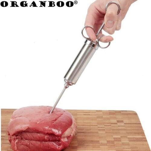 ORGANBOO 1PC Stainless Steel Meat Seasoning Injector Syringe Poultry Marinade Flavour Marinade Injector BBQ Kit With 2 Needles