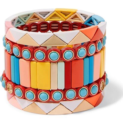 Bohemian Bracelet Handmade Friendship Braided Stackable Enamel Rainbow Tile Bracelet Fashion Street Photography Bangles Dropship
