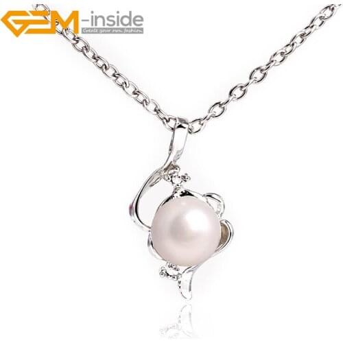 Gem-inside 9-10mm freshwater pearl gold plated frame pendant adjustable size For Women Trinket Gift DIY Jewelry