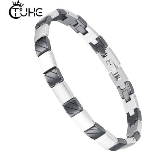 Pink Black White Women Bracelet Jewlery 7mm Width Never Fade Ceramic and Steel Bracelet Jewelry Christmas Gift
