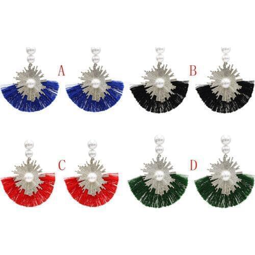 Dangle Earrings Boho Fashion Firework Fan Jewelry Girls Gypsy Long Tassel Pearl Statement Earrings Ethnic
