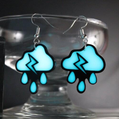Thundershower Earrings Glow in The Dark Light rain Acrylic Pendant Rainy mood earring Lovers Weather forecast