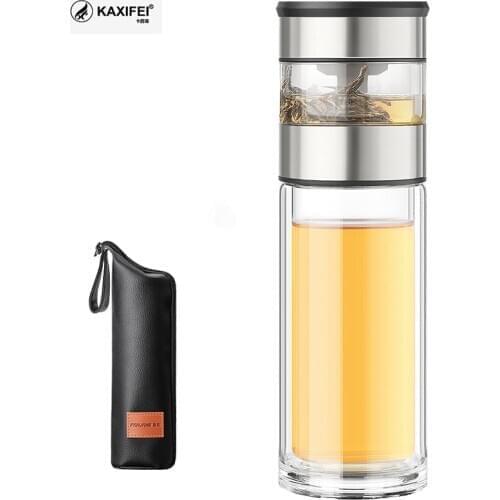 KAXIFEI 400ml Glass Water Bottle With Loose Leaf Tea Strainer Tea Infuser Double wall Glass Bottle Free to disassemble Thermos
