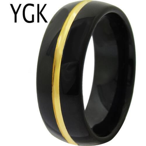 YGK Wedding Jewelry Black Dome With Golden Groove New Tungsten Rings for Mens Bridegroom Wedding Engagement Anniversary Ring