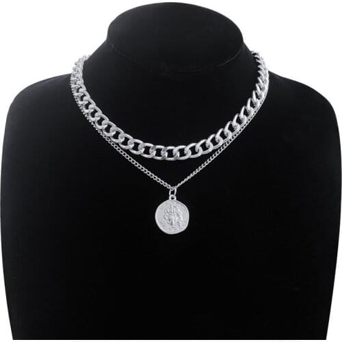 Vintage Multilayer Coin Chain Choker Necklace For Women Gold Color Fashion Chunky Chain Necklaces Jewelry Gift