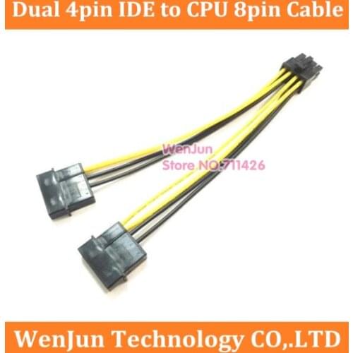High Quality Dual IDE 4pin to CPU 8pin male Power Supply Cable 15cm length Dual big 4pin to CPU 8-pin Adapter