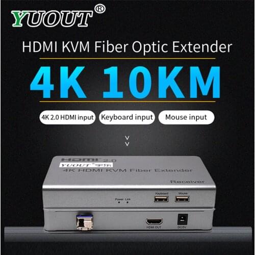 YUOUT 2.0V 4K USB HDMI KVM Fiber Optical Extender 10KM support 4K@60Hz/1080p