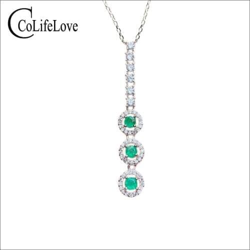 CoLife Jewelry Emerald Pendant for Party 3mm Natural Colombian Emerald Sivler Pendant 925 Silver Emerald Pendant for Office Lady