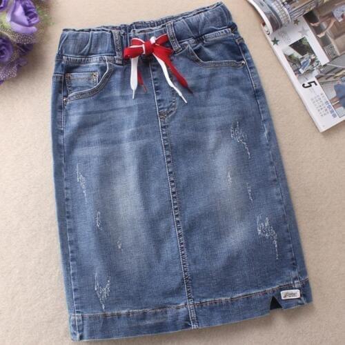 Denim skirt women elastic high waist stretch Slim package hip knee-length jeans skirt plus size 3XL