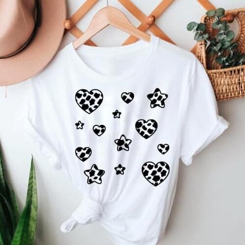 Women Short Sleeve Leopard Love Heart Cute 90s Casual Summer Tshirts Clothes Stylish T Top Lady Print Sexy Tee T-Shirt