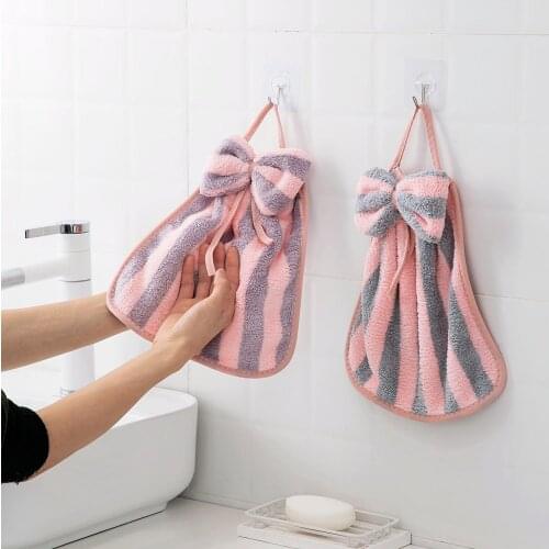 1pc kitchen towel cute bowknot childrens towel absorbent non-linting cloth, coral fleece handkerchief, reusable cleaning cloth
