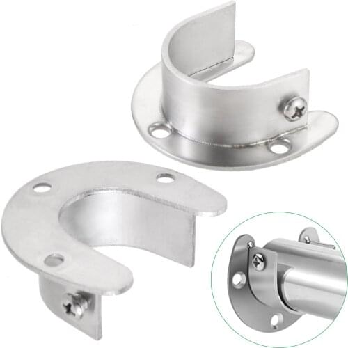2 PCS 32mm Flange Rod Holders U shaped Wardrobe Bracket Heavy Duty Steel Rod Socket Flange Rod Holder Closet Rod End Support