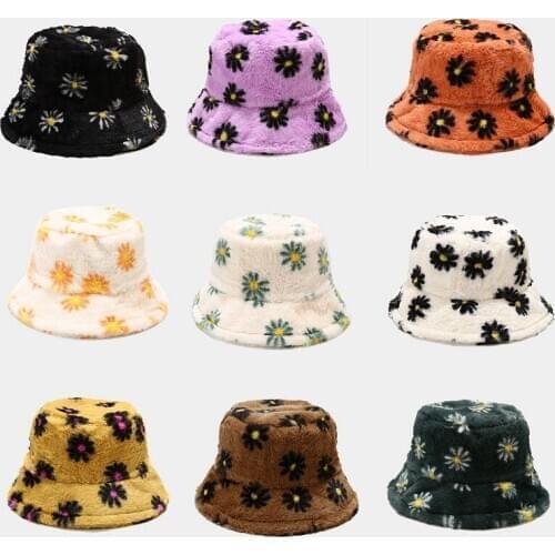 2020 Fashion Winter Faux Fur Bucket Hats Warm Panama Black White Fisherman Hats Bob Outdoor Sunscreen Sun Hat Panama Lady Cap
