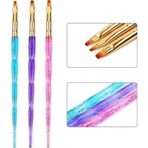 3Pcs/Set Nail Art Acrylic UV Gel Extension Builder Painting Brush Crystal Handle Petal Flower Drawing Pen Manicure Tool T0462