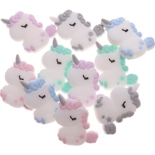 5pcs Cute Unicorn Silicone Animal Teether Beads BPA Free Baby Teething Necklace DIY Infant Chewable Pacifier Chain Fox Koala Owl