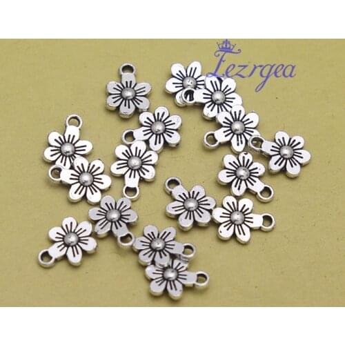 50pcs/lot--12x9mm, flower cham,Antique silver plated Tiny Cute Daisy Flowers charms,DIY supplies,Jewelry accessories