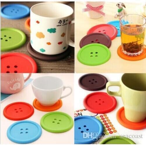 500pcs/lot Silicone Button Coasters Cup Coaster Table Tea Mug Cushion placemat Cup Coaster Mat Pad Drinks holders 5 colors