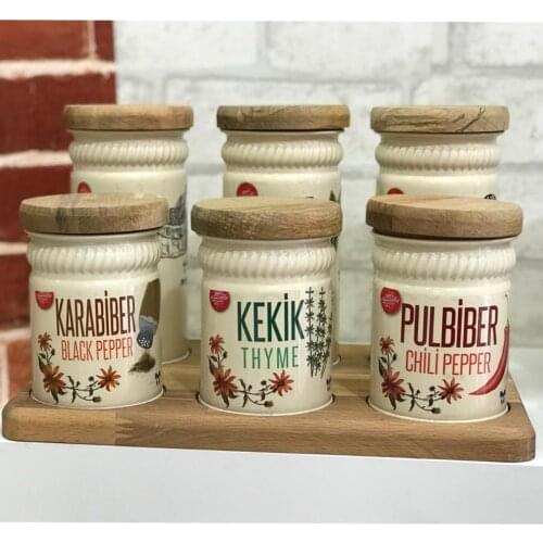 6'lı Wooden Standing Metal Spice Team