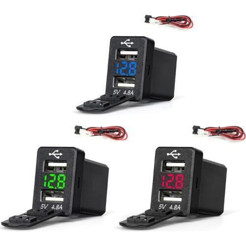 12V Dual USB Car Charger LED Voltmeter 4.8A Power Adapter For Toyota Smart Phone