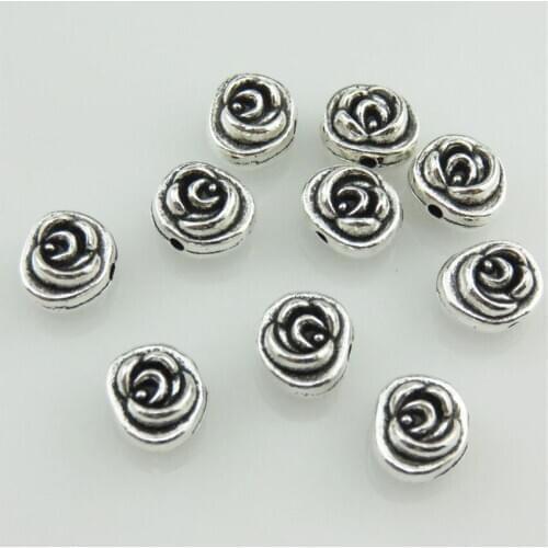 Free shipping 20664 40pcs Vintage Silver Alloy 8mm Flower Rose Spacer Bead for Bracelet Making