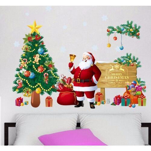 DIY holiday merry christmas wall sticker decoration santa claus christmas tree vinyl wall applique christmas decoration mural