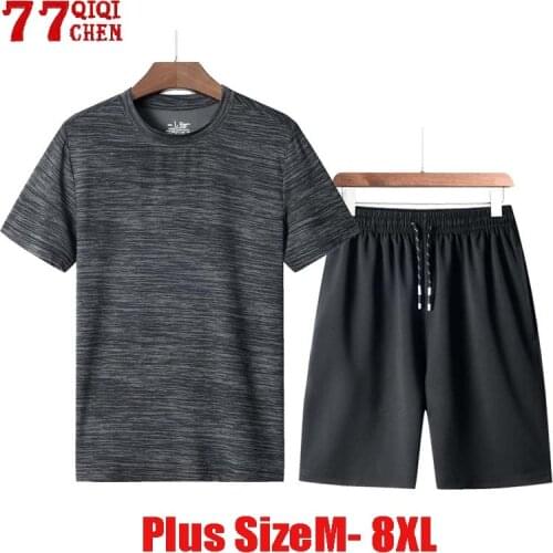 Fitness Tracksuit Set Men Plus Size 8XL Summer Quick Dry Sporting Shorts+Tshirt Suit Male Summer Casual Two Piece Breathable Set