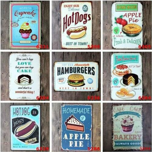 Hamburger Hot Dogs Food Shop Metal Sign Tin Poster Vintage Tavern Chic Bar Coffee Plaque Pub Retro Restaurant Kitchen Wall Decor
