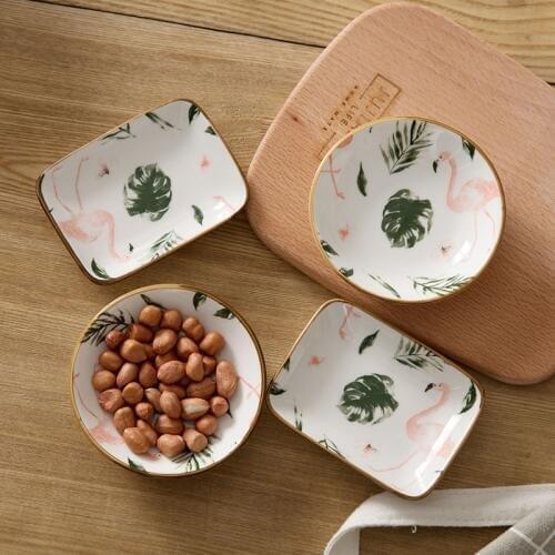 3.75 in Ceramic Small Dish Japanese Tableware Vinegar Dish Soy Sauce Dish Seasoning Dish Flamingo Plate