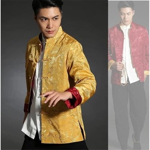 Tang Suit Chinese Shirt Style Jacket Collar Traditional Chinese Clothing for Men Silk Kungfu Cheongsam Top Hanfu Male Both Sides
