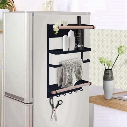 Kitchen Rack Fridge netic Organizer -Design Paper Towel Holder, Rustproof Spice Jars Rack, Heavy-duty Refrigerator Shelf Stor