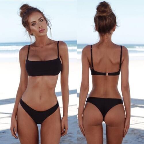 Summer Women Solid Bikini Set Push-up UnPadded Bra Swimsuit Swimwear Triangle Bathing Suit Summer Holiday Swimming Suit
