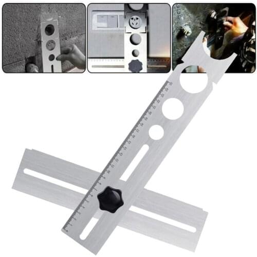 Steel Ceramic Tile Hole Locator Ruler Adjustable Punching Hand Tool for House Decorated Work Multi-Functional Ruler