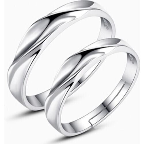 Fashionable Water Wave Twisted Couple Ring Silver Intertwined Love Wedding Ring Gold Color Adjustable Couple Ring