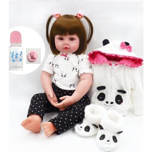 22" Soft Doll for Girl Toddler Panda Clothes for Children Birthday Xmas Gifts Lifelike silicone Reborn Playtime Bedtime Toy