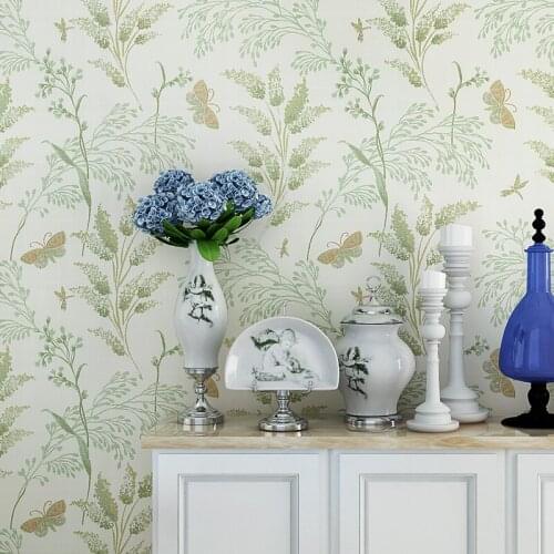 Wallpaper Self-adhesive American Pastoral Wallpaper Warm Bedroom Living Room TV Background Wall Sticker Leaf Butterfly