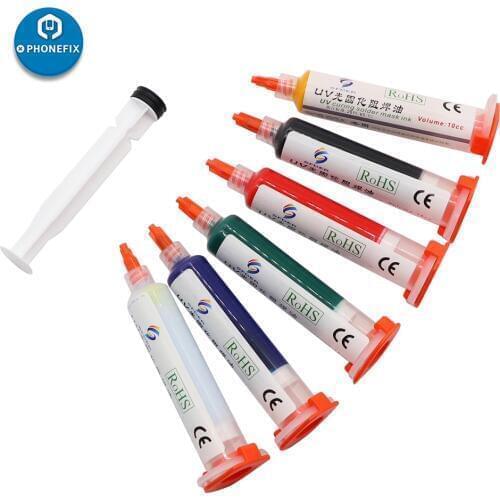 PHONEFIX 6 Colors UV Curable Solder Mask PCB Paint Welding Fluxes Oil With Needle Head For Phone Circuit Board Protecting