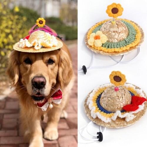 Pet Adjustable Buckle Straw Sombrero Mexican Hat Multicolor Pet Straw Dog Cat Hat Pet Supplies
