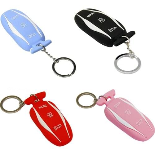 Silicone Car Key Chain, Key Fob Case Cover Holder For Tesla Model 3 Remote Fob Key Shell Case Cover Holder Protect Tesla Model X