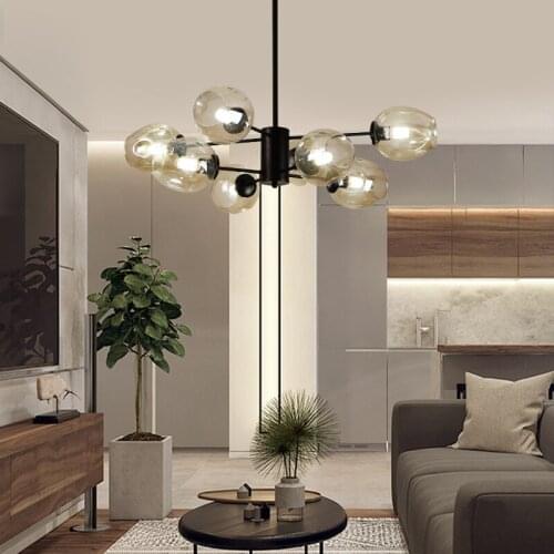 Nordic LED Chandelier for Dining Room Gold/black Lamp Body Glass Chandelier Lamp Living Room Home Decor Indoor Lighting Fixture