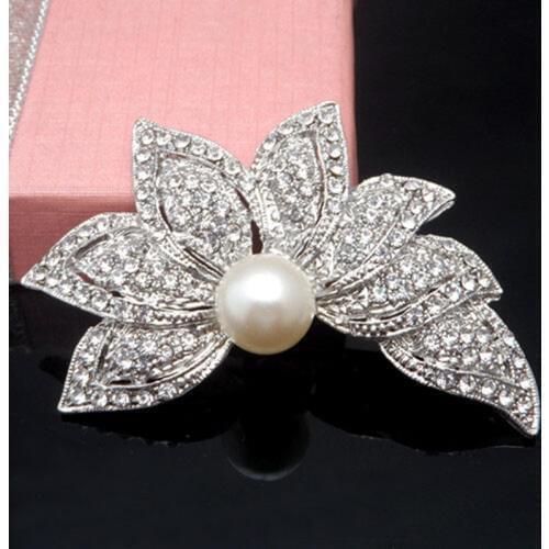 Good Quality Faux Pearl&Crystals Wedding Bouquet Pin Brooch Fashion Costume Vintage Broach