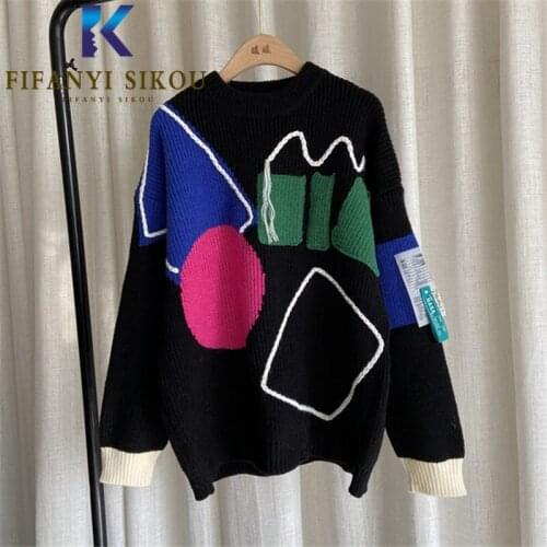 Fashion Embroidery Knitted Sweater Women Long Sleeve O-Neck Pullover Autumn Winter Thick Warm Sweaters Female Loose Jumpers Tops