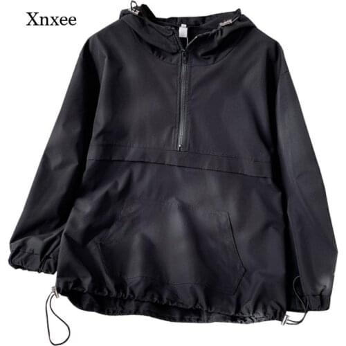 2021 Spring Lazy Style Top Womens Black Half-Zip Hooded Sportswear